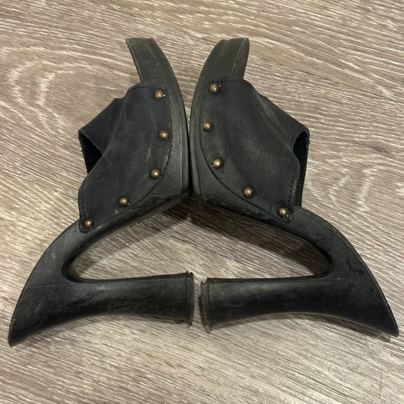 VTG 80s Candies Black Demi Leather Platform Slide Sandals Studded Mules Size 6 - Picture 5 of 8